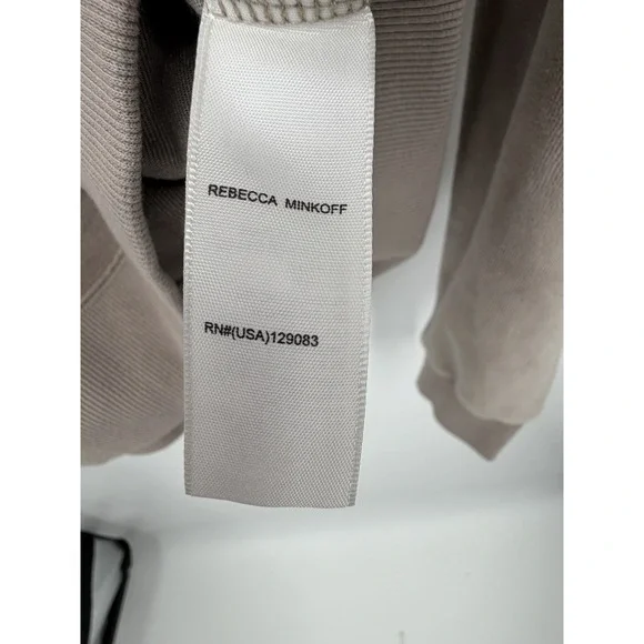 Rebecca Minkoff Size Medium Janine Velour Hoodie Pearl Gray Puff Sleeves New - Picture 8 of 13